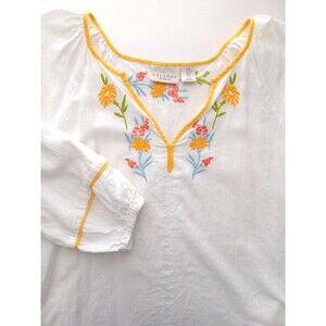 Calypso St. Barth Linen Blend Embroidered Dress Medium Beachy Resort Boho Luxe